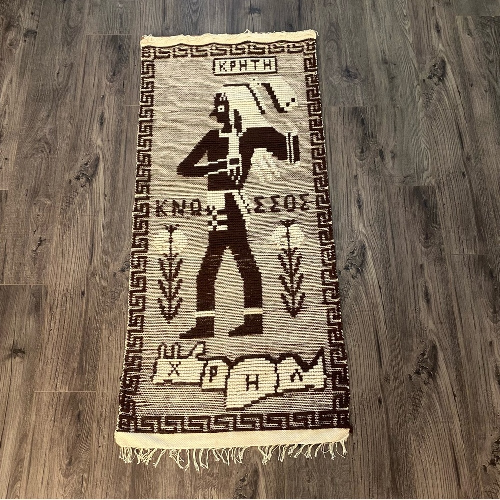 Vintage Woven Wool Greek Rug or Wall Hanging From Greece -‎ (Crete KPHTH)